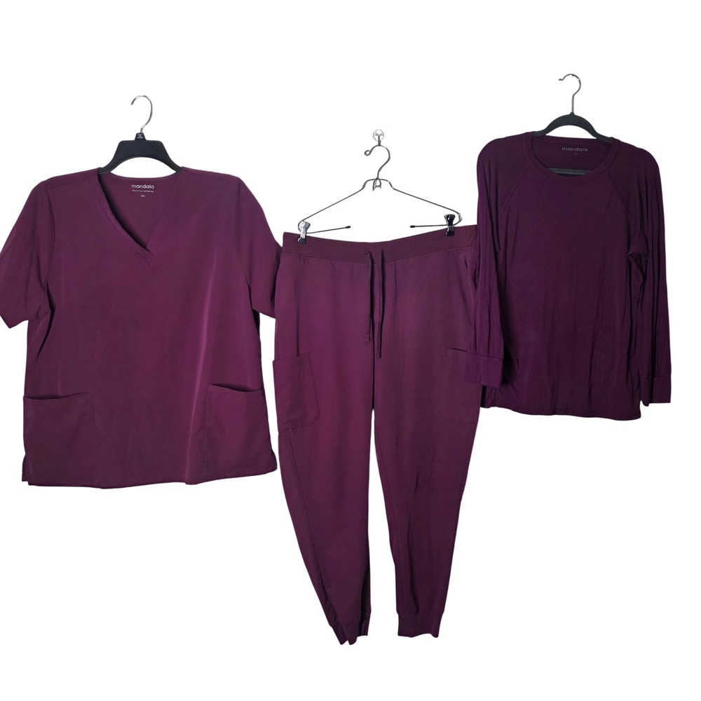 Mandala Scrubs Set 2XL Top XL Joggers XL Underscrub Plum Purple Equa-Tek 3pc